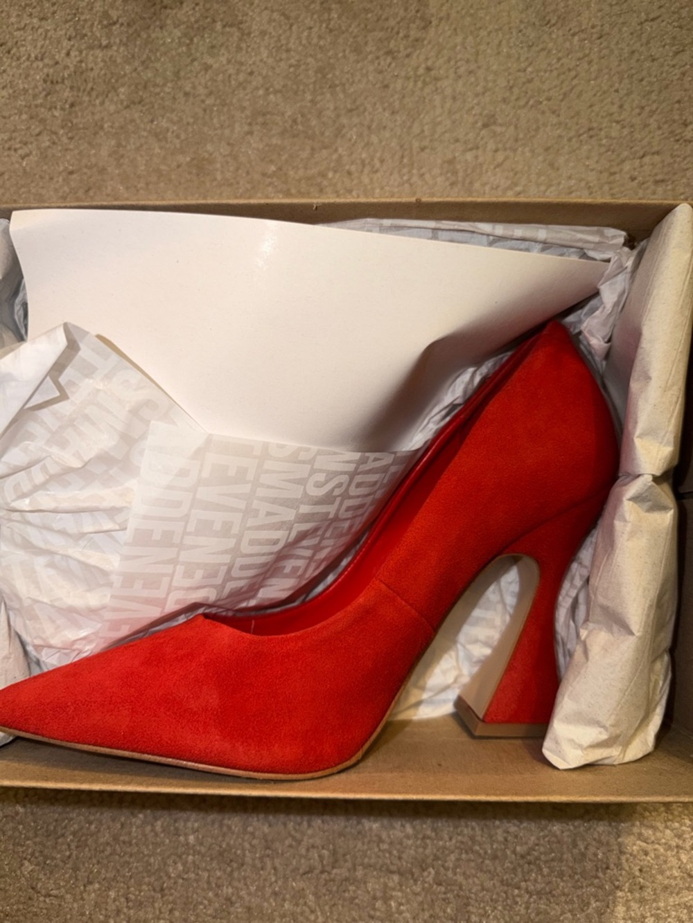 Steve Madden Red Suede Pointed Block-Heel Pumps